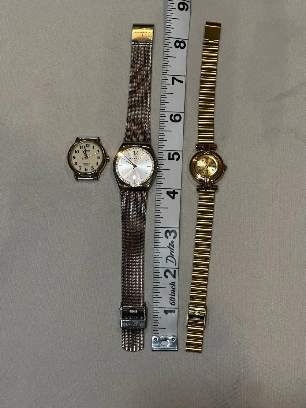 Watch Bundle: Timex Face, Two Tone Skagen and Gold Tone Lotus. Vintage inspired.